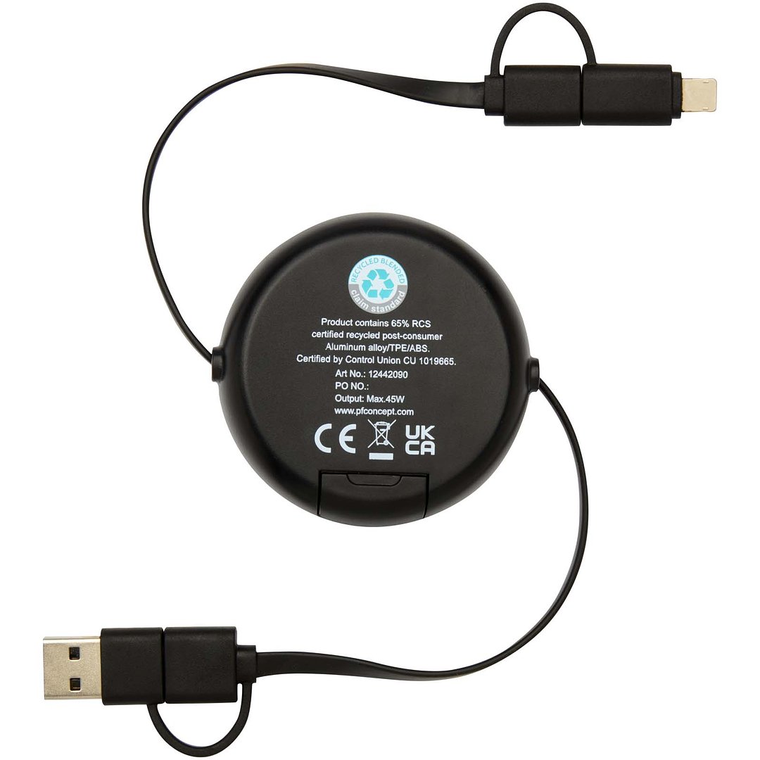 100 cm 5-in-1 Kabel aus recyceltem Kunststoff und Aluminium, einziehbar, für Datenübertragung und mit 45W Schnellladung - Merverdy