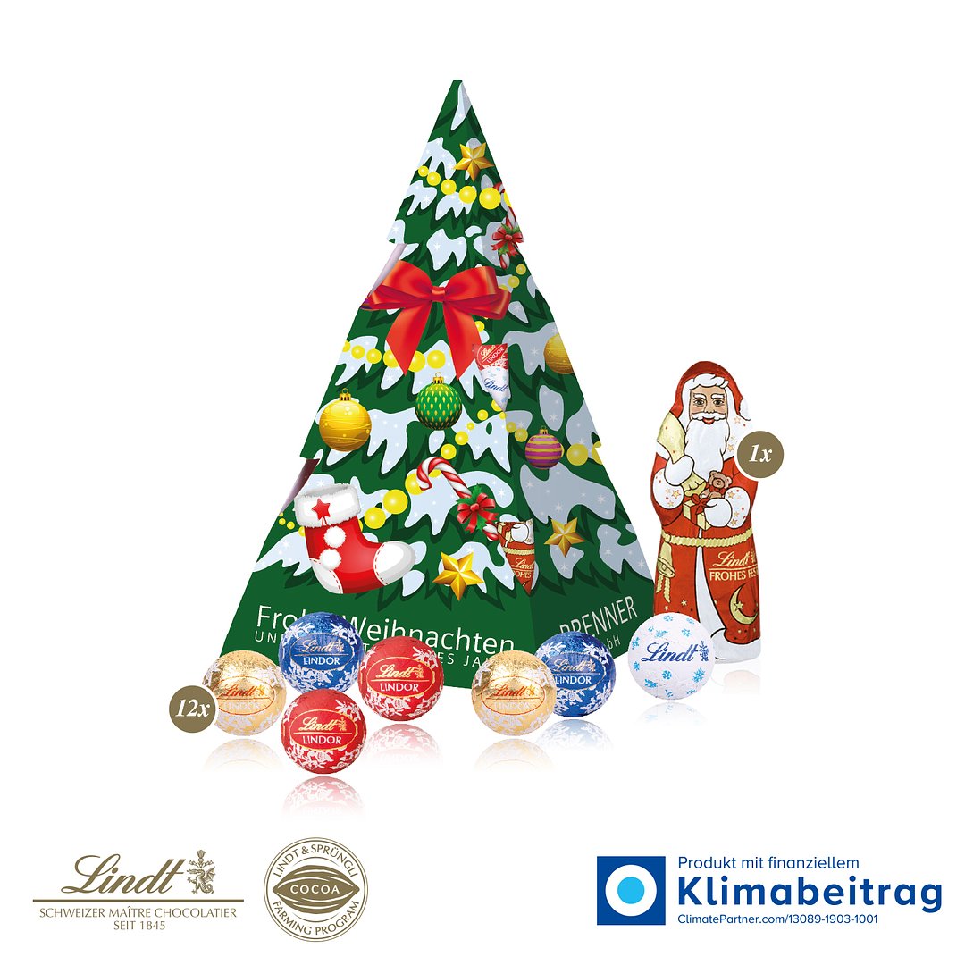 Präsent „Weihnachtsbaum“ mit Lindt Minis und Nikolaus