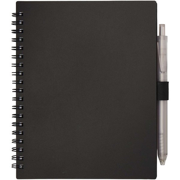 Softcover Notizbuch aus recyceltem Kunststoff mit Kugelschreiber (blaue Mine) - Merin