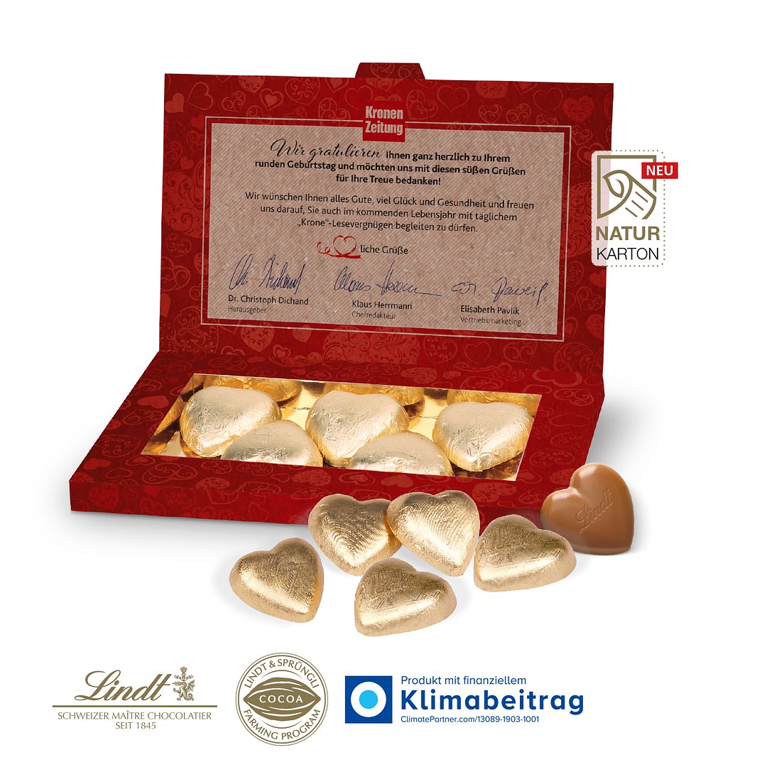 Präsentbox Business mit Lindt Schokoherzen auf NATURKARTON