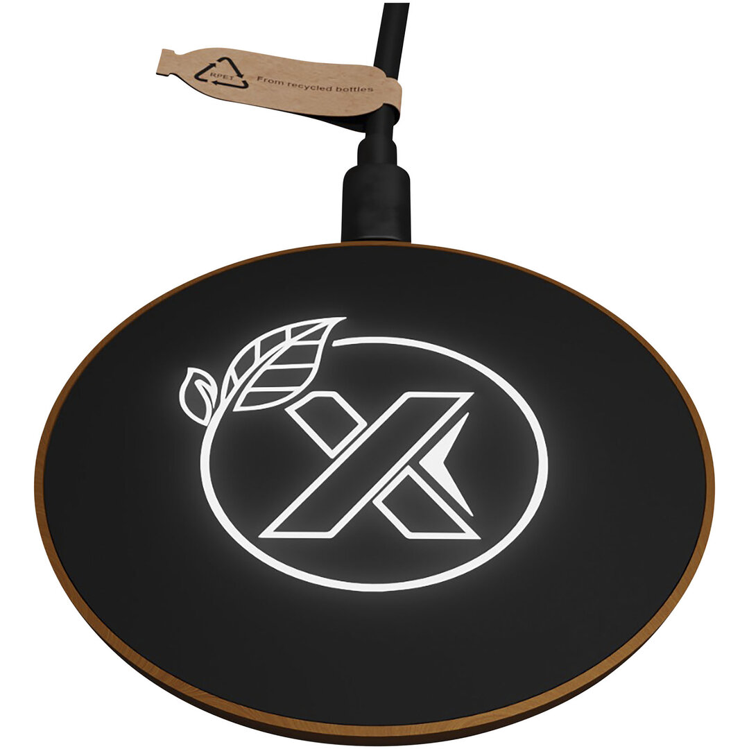 Kabellose Ladestation aus Holz mit Leuchtlogo - Heli