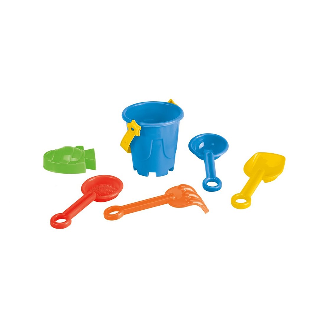 StrandEimer aus PP mit 5 Zubehörteilen: 3 Schaufeln, 1 Rechen, 1 Fisch oder 1 Krabbe Lixurs