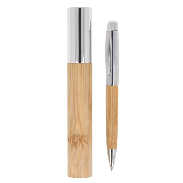 Metallkugelschreiber Bambus im Köcher Trini