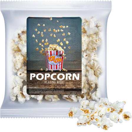Popcorn süss Maxi-XL – Werbeartikel mit individuell bedruckbarem 4c-Etikett
