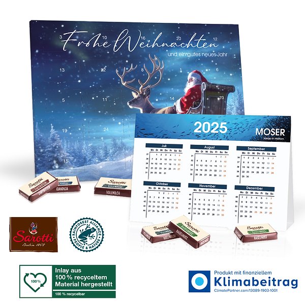 „2 in 1“ Adventskalender Sarotti mit Jahresplaner, Inlay aus 100% recyceltem Material