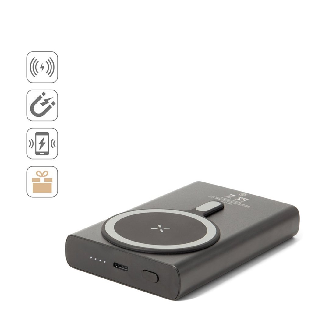 Magnetische Powerbank mit Schnellladefunktion aus recyceltem Aluminium und recyceltem PET, 10'000 mAh Aningin