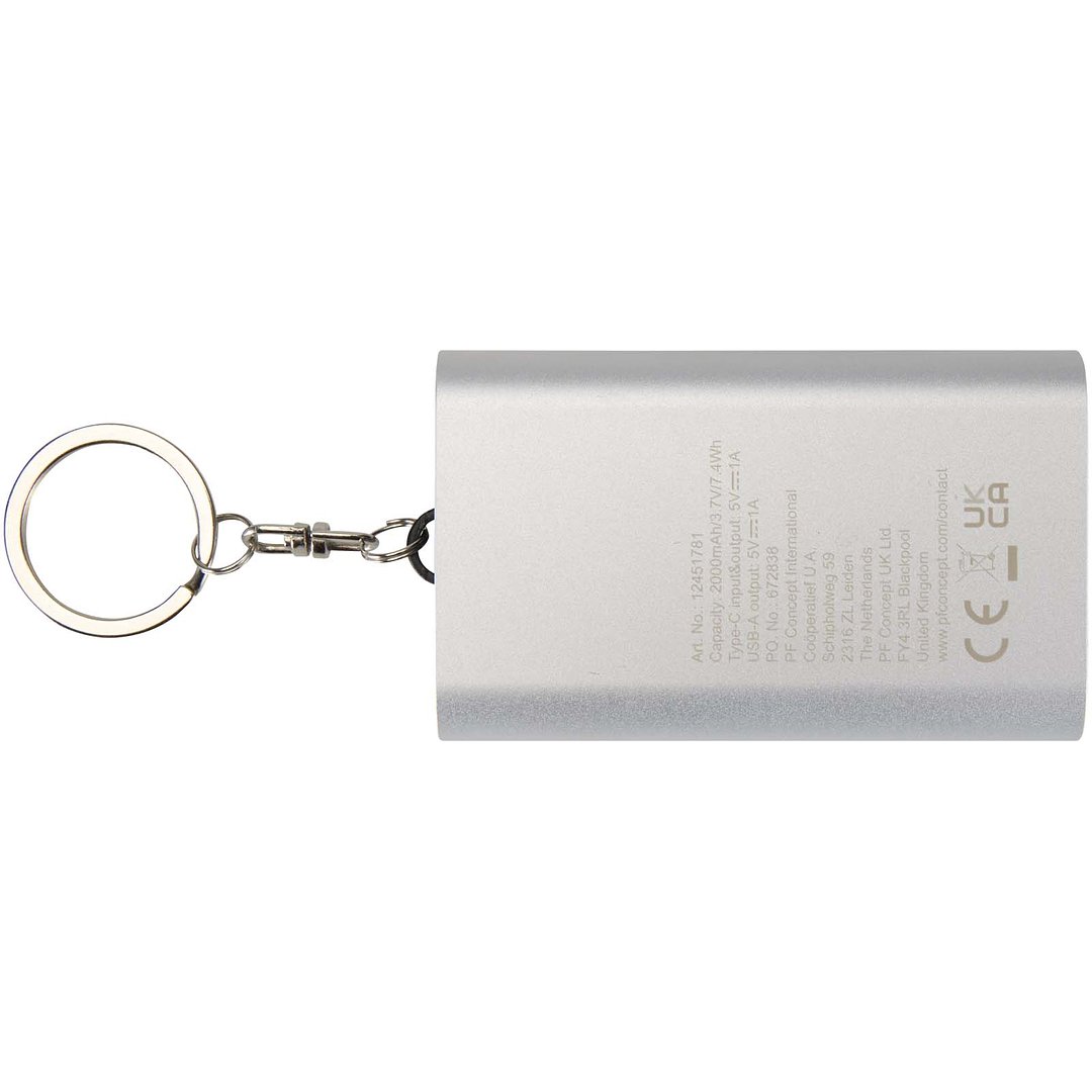 2000 mAh Powerbank aus recyceltem Aluminium mit Schlüsselanhänger - Ferg