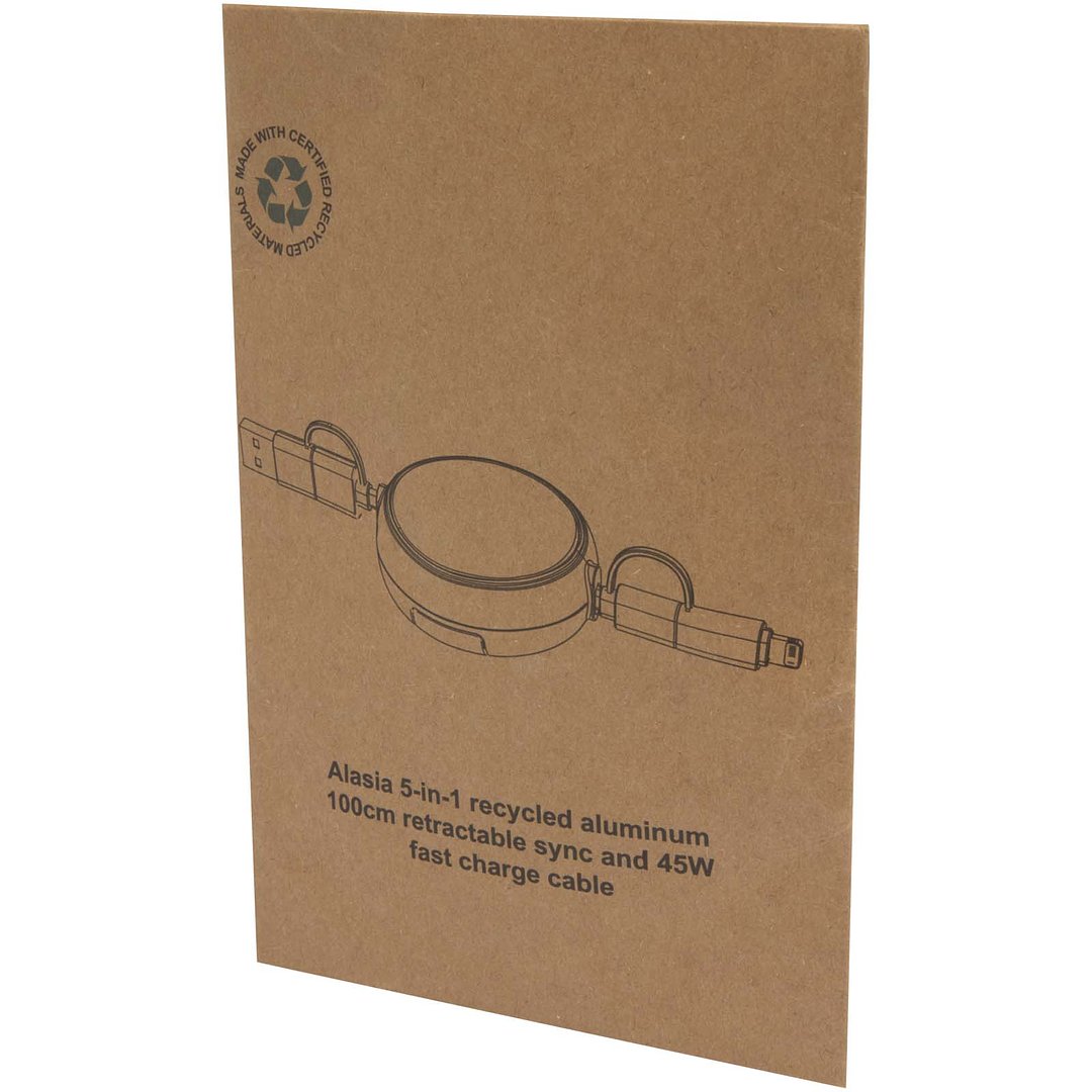 100 cm 5-in-1 Kabel aus recyceltem Kunststoff und Aluminium, einziehbar, für Datenübertragung und mit 45W Schnellladung - Merverdy