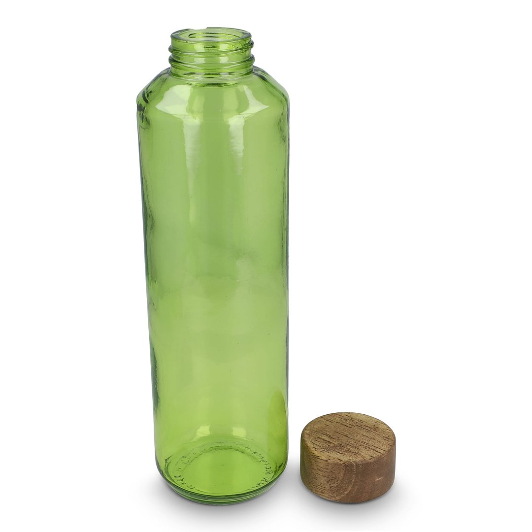 Recycelte Glaswasserflasche ReuuZ mit Holzverschluss 650 ml Frileel