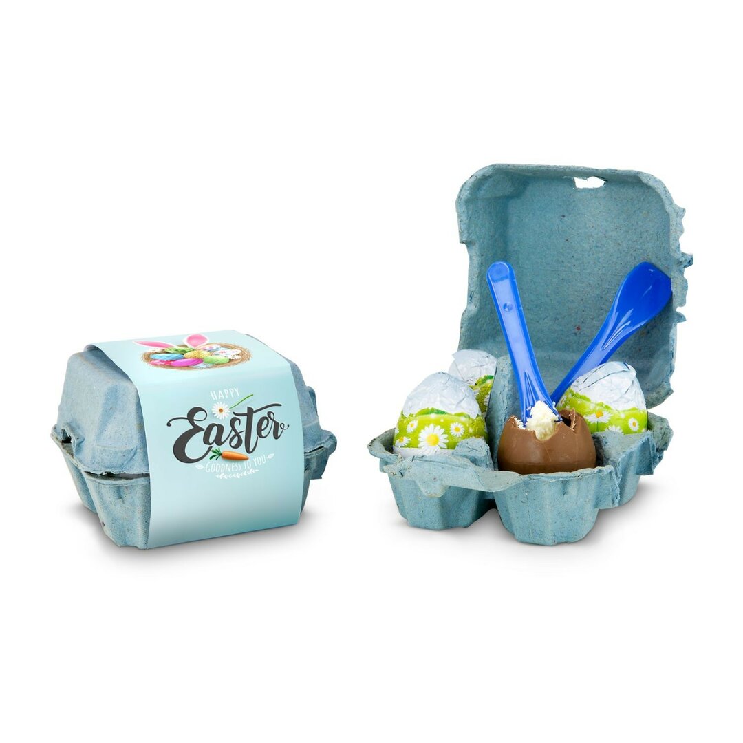 Gefüllte Schokoladen-Ostereier im Karton - Druckidee