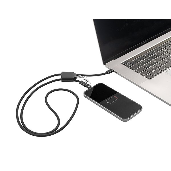 Lanyard mit Smartphone-Halterung, USB-C-Kabel und verschiedenen Adaptern aus recyceltem ABS und recyceltem TPE Giulan