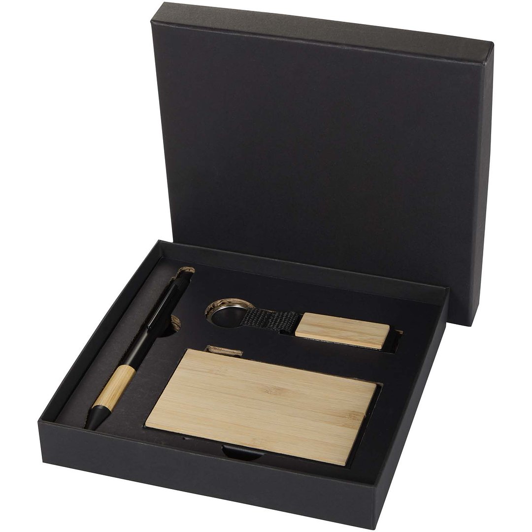 Set mit Kugelschreiber aus RCS Recycling-Aluminium, Schlüsselanhänger und RFID-Kartenhalter - Elier