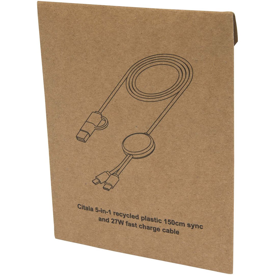 150 cm 5-in-1 Kabel aus recyceltem Kunststoff für Datenübertragung und 27W Schnellladung - Rainas