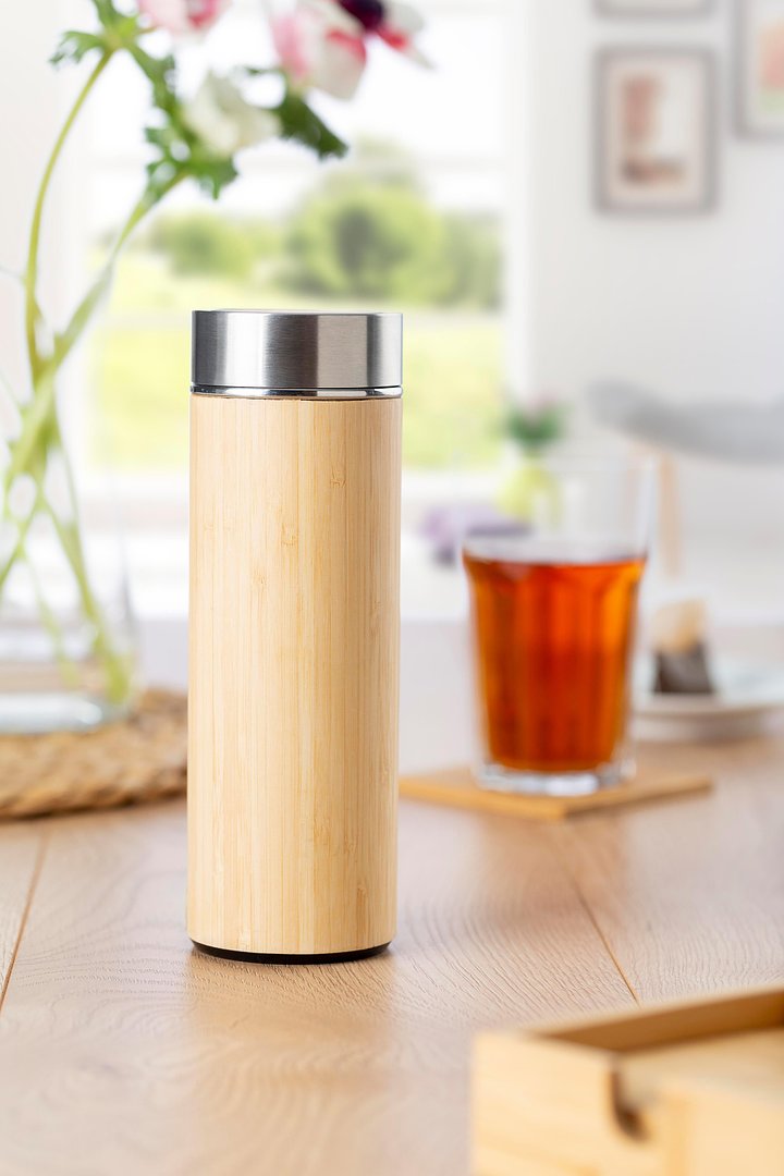 Trinkflasche Andrins | Edelstahl und Bambus | 420 ml | Tee-Ei