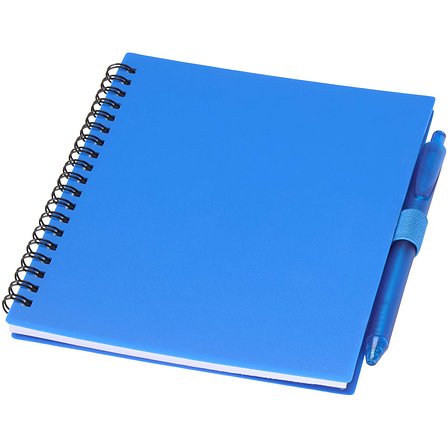 Softcover Notizbuch aus recyceltem Kunststoff mit Kugelschreiber (blaue Mine) - Merin