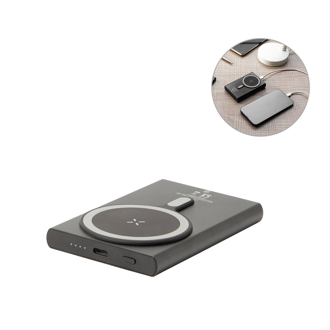 Magnetische Powerbank mit Schnellladefunktion aus recyceltem Aluminium und recyceltem PET, 5'000 mAh Rudorst