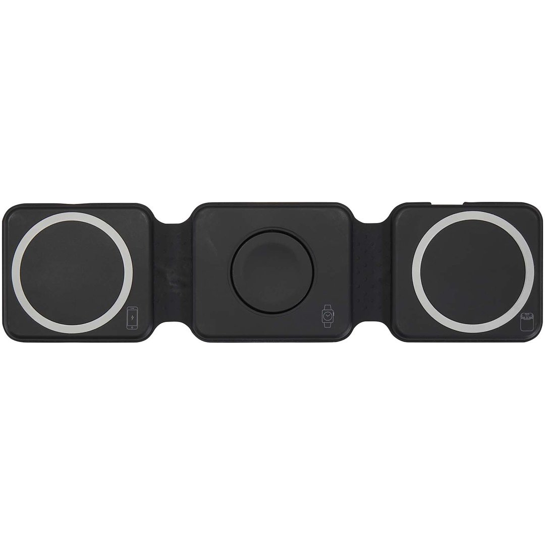 15 W 3-in-1 zusammenklappbares kabelloses Ladegerät aus recyceltem Kunststoff - Vicatri