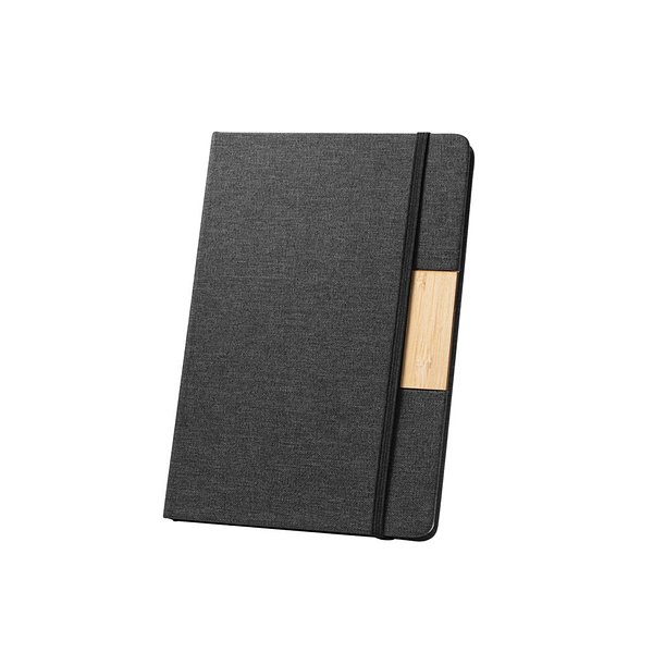 Notizbuch im Format A5 mit festem Einband aus 100 % recyceltem PET-Gewebe und linierten Seiten aus Recyclingpapier Relis