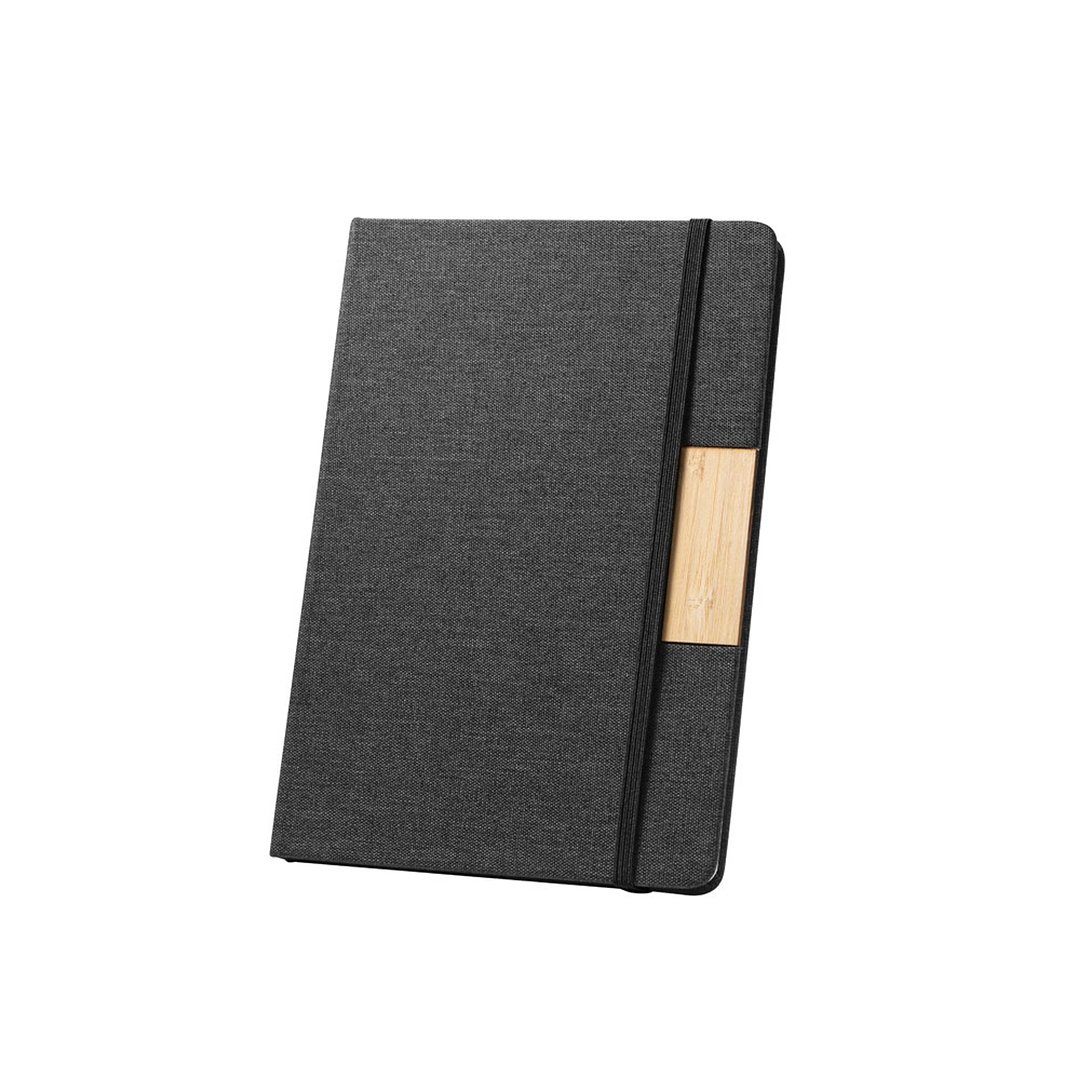 Notizbuch im Format A5 mit festem Einband aus 100 % recyceltem PET-Gewebe und linierten Seiten aus Recyclingpapier Relis