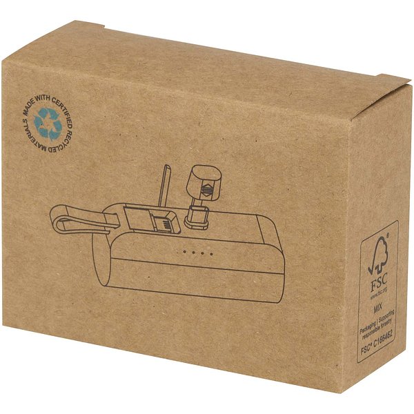 10 W 5000 mAh Typ C Powerbank aus recyceltem Kunststoff mit integriertem Klappständer und 2 in 1 Kabel - Jöritat