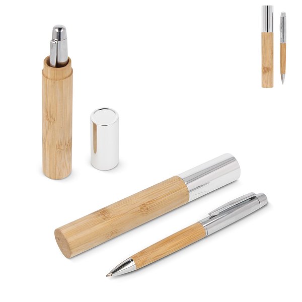 Metallkugelschreiber Bambus im Köcher Trini