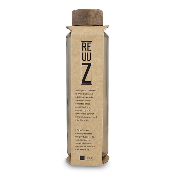 Recycelte Glaswasserflasche ReuuZ mit Holzverschluss 650 ml Frileel
