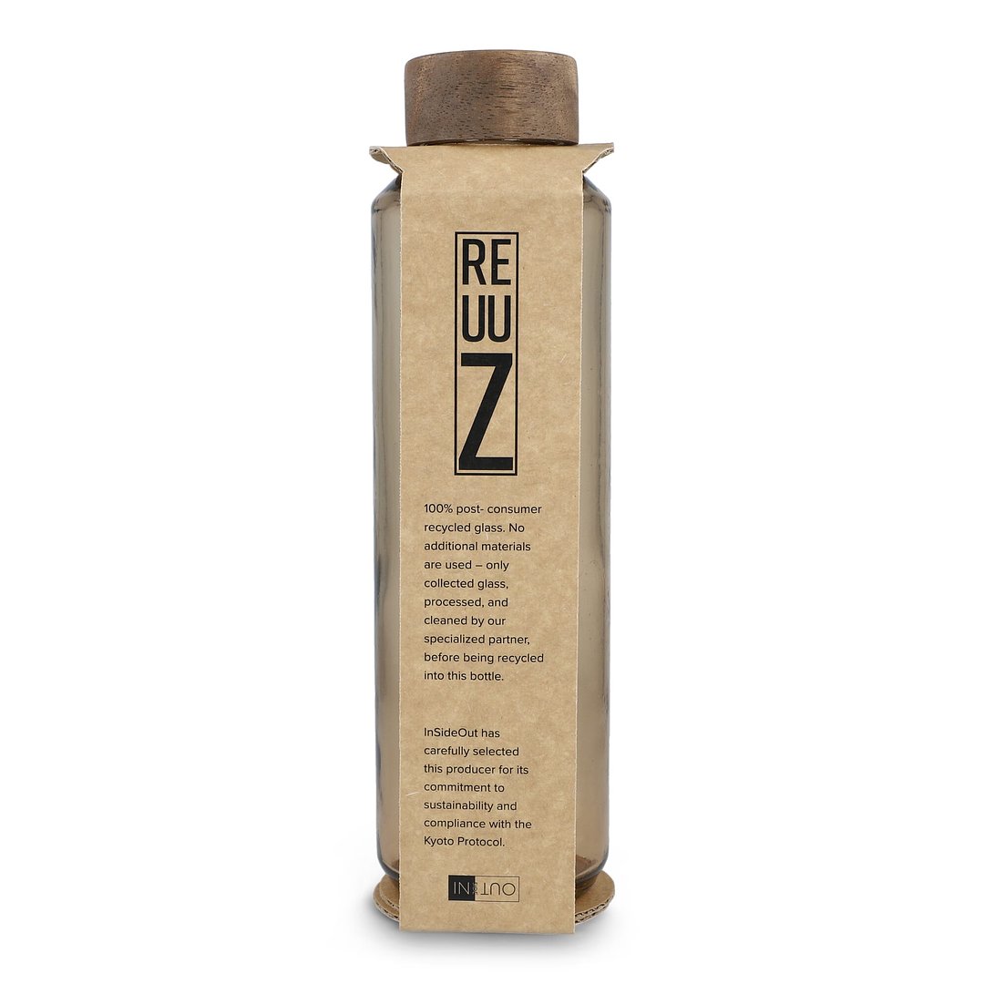 Recycelte Glaswasserflasche ReuuZ mit Holzverschluss 650 ml Frileel
