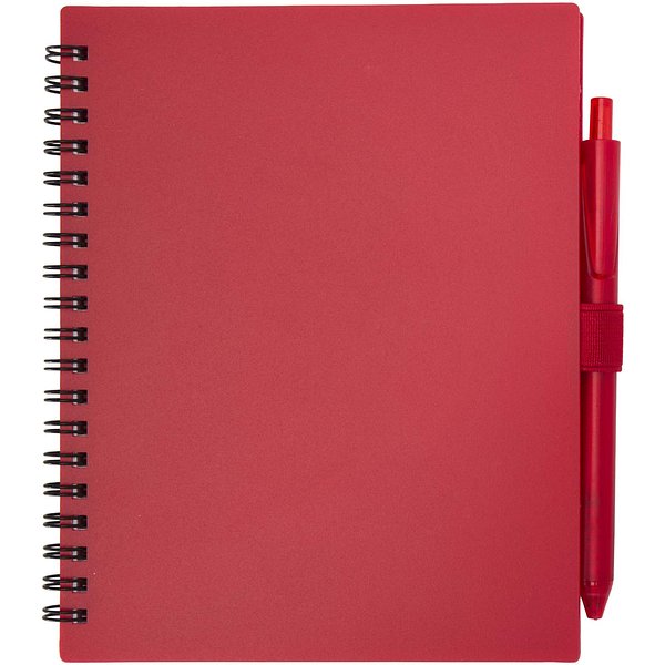 Softcover Notizbuch aus recyceltem Kunststoff mit Kugelschreiber (blaue Mine) - Merin