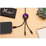 5-in-1 rPET Ladekabel in rundem Bambusgehäuse mit Leuchtlogo - Bignan