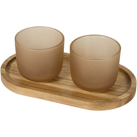 Set aus Holztablett und Glastassen - Wali