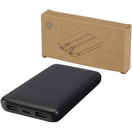 10 W 10.000 mAh Powerbank aus recyceltem Kunststoff mit 2 integrierten Kabeln - Adrina