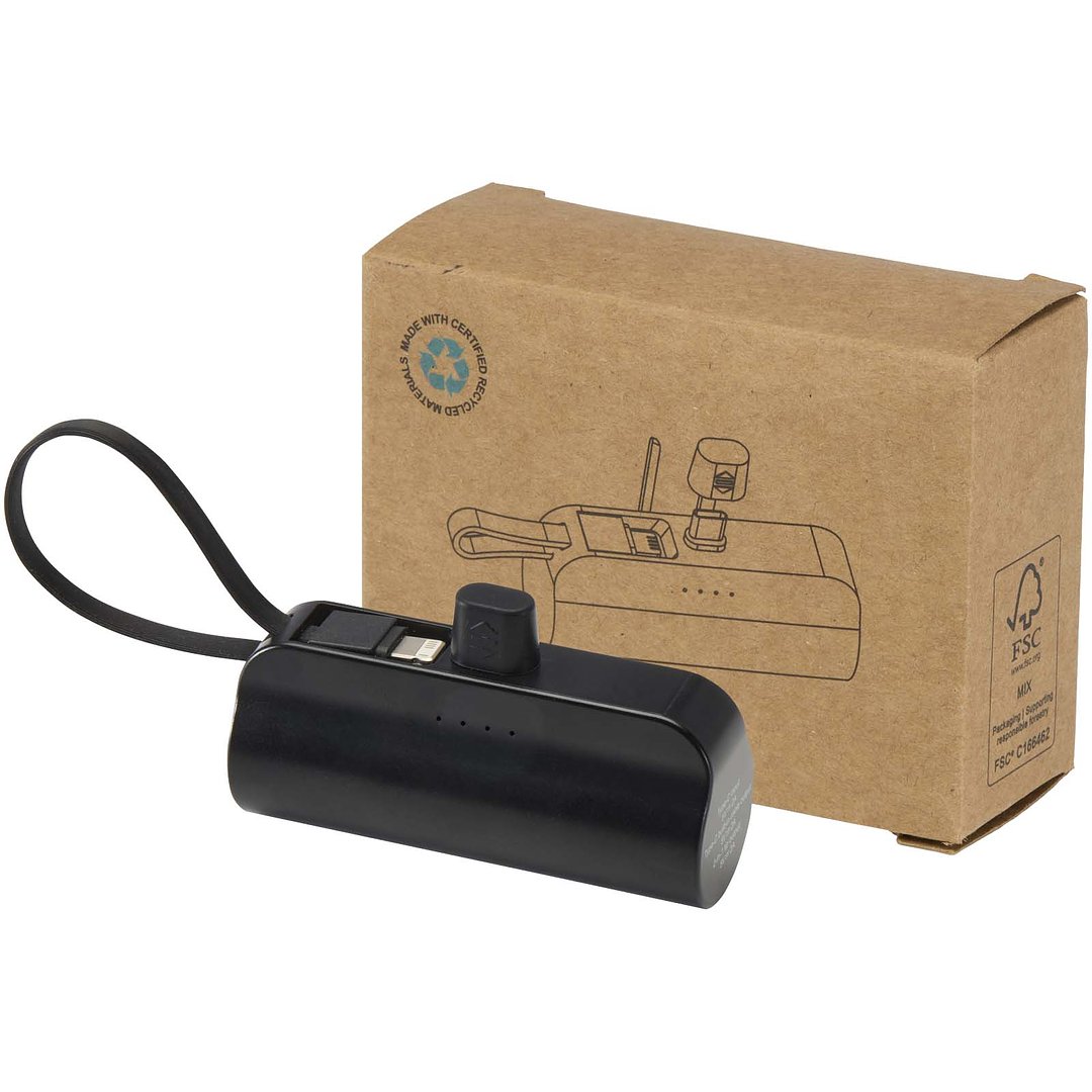 10 W 5000 mAh Typ C Powerbank aus recyceltem Kunststoff mit integriertem Klappständer und 2 in 1 Kabel - Jöritat