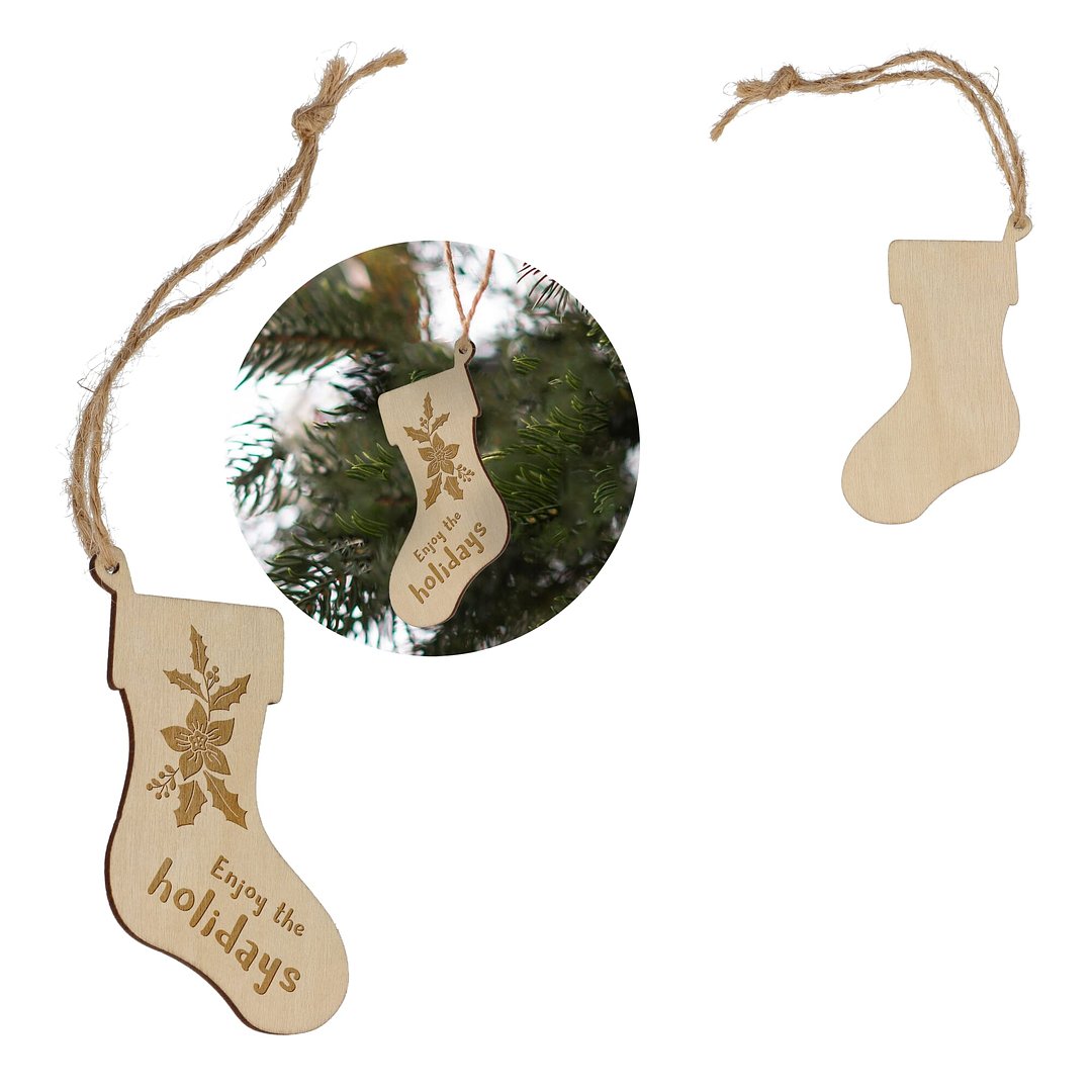 Strumpfförmiges Weihnachtsornament aus Holz Noleyla