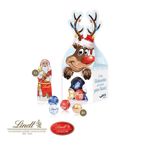 3D Präsent "Rentier" mit Lindt Minis und Nikolaus