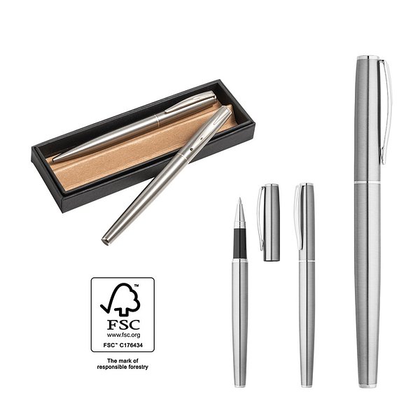 Roller- und Kugelschreiberset aus 53% recyceltem Edelstahl Lütholdin