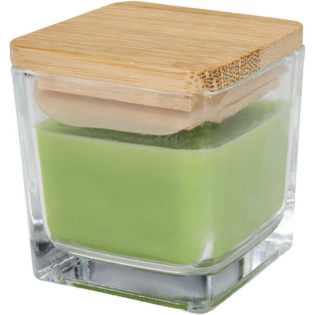 Quadratische Glaskerze mit Bambusdeckel - Badi
