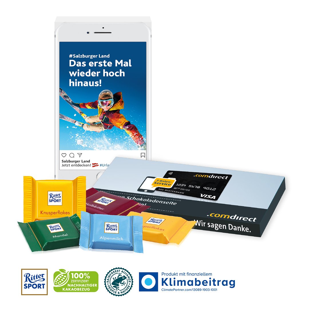 Ritter SPORT Schokotäfelchen in Präsentbox