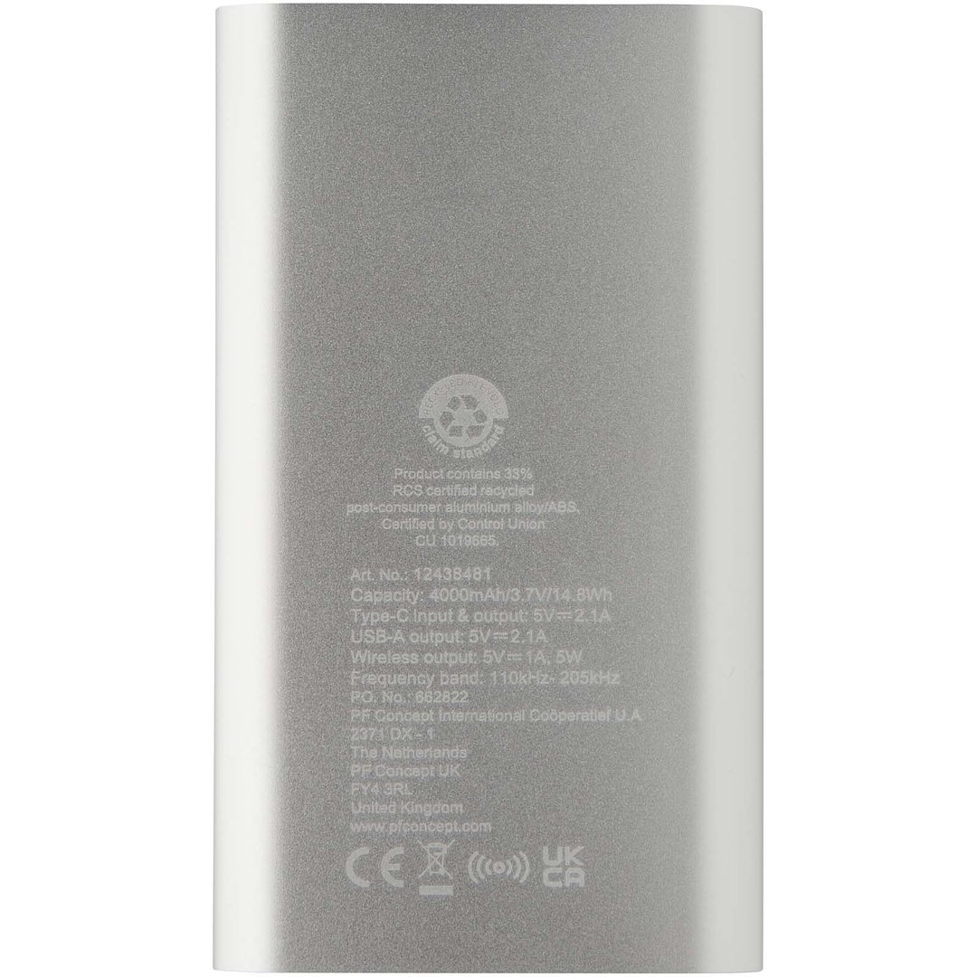 4000 mAh Typ-C kabellose Powerbank aus recyceltem Aluminium - Rudylan