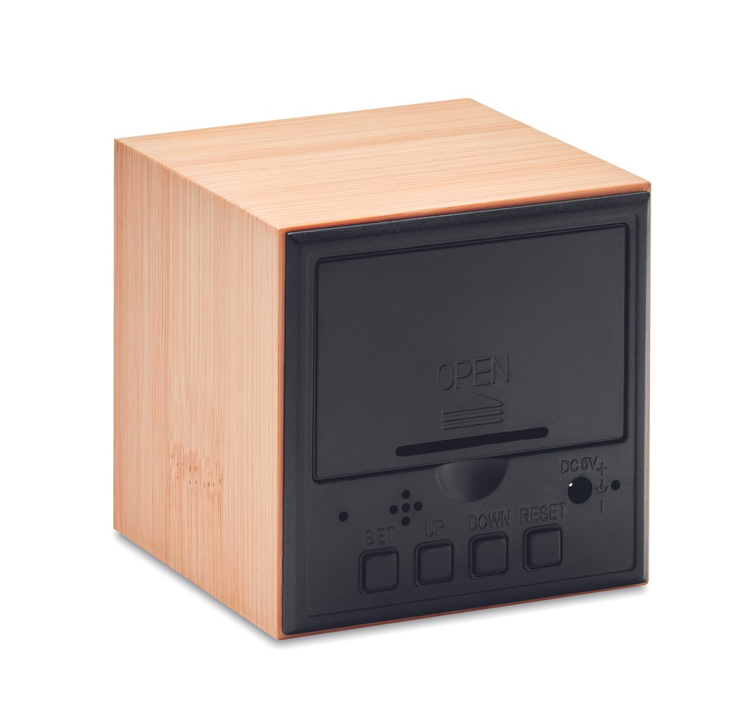 LED Tischuhr Bambus Regnato