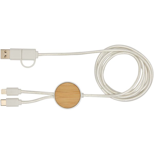 150 cm 5-in-1 Kabel aus recyceltem Kunststoff für Datenübertragung und 27W Schnellladung mit Bambusdetails - Aninan