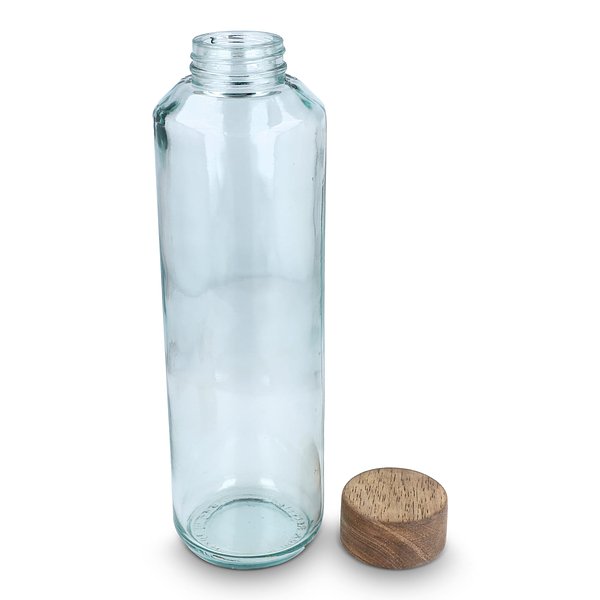 Recycelte Glaswasserflasche ReuuZ mit Holzverschluss 650 ml Frileel