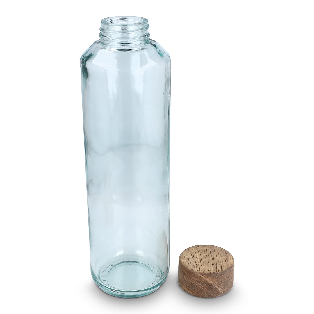 Recycelte Glaswasserflasche ReuuZ mit Holzverschluss 650 ml Frileel