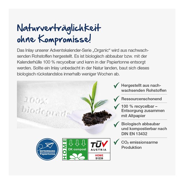 Tisch-Adventskalender Organic mit Fairtrade-Kakao auf Graspapier