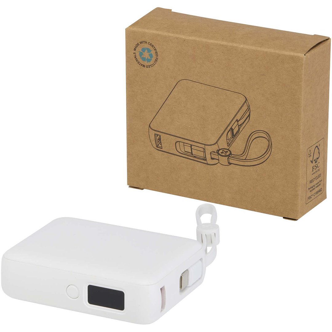 35 W 10.000 mAh Tablet Powerbank mit integriertem Typ-C-Kabel aus recyceltem Kunststoff - Ylanin