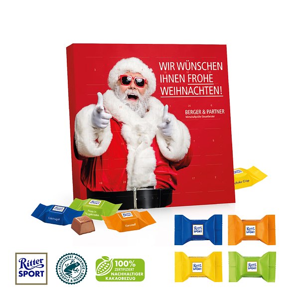 Tisch-Adventskalender mit Ritter SPORT Schokowürfel
