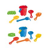 StrandEimer aus PP mit 5 Zubehörteilen: 3 Schaufeln, 1 Rechen, 1 Fisch oder 1 Krabbe Lixurs