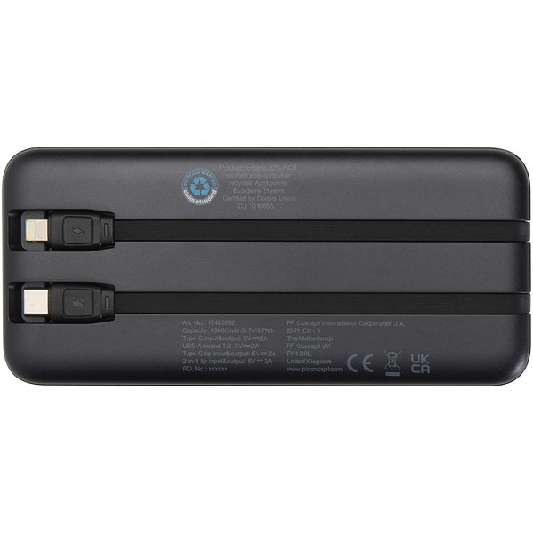 10 W 10.000 mAh Powerbank aus recyceltem Kunststoff mit 2 integrierten Kabeln - Adrina