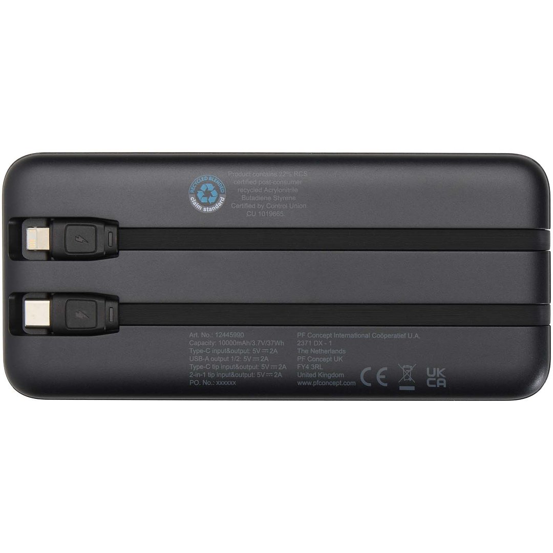 10 W 10.000 mAh Powerbank aus recyceltem Kunststoff mit 2 integrierten Kabeln - Adrina