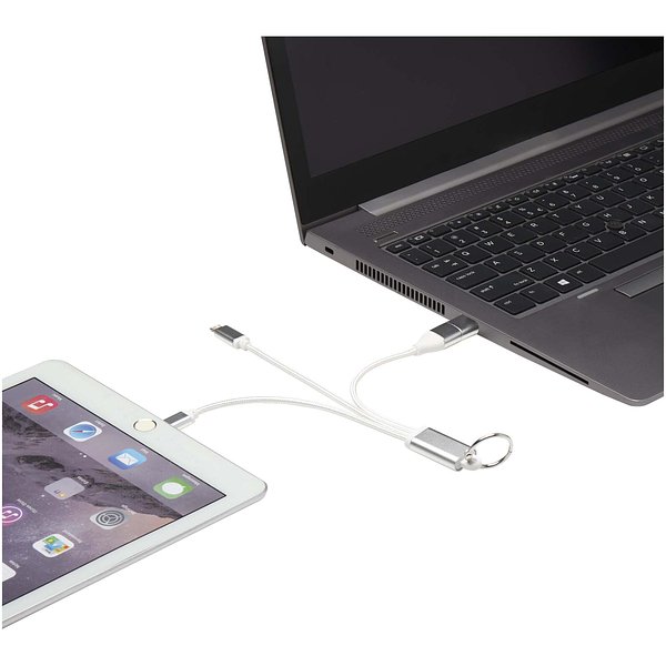 4-in-1 Ladekabel aus recyceltem Aluminium mit Schlüsselanhänger - Lolel