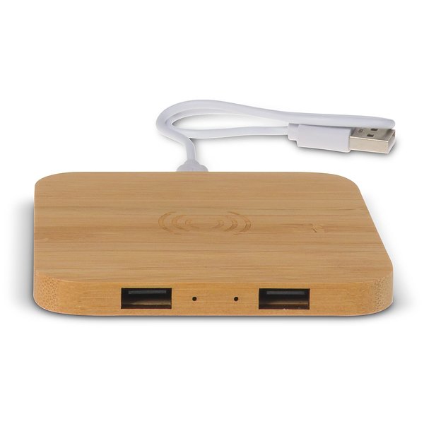 Bamboo Wireless charger with 2 USB hubs 5W Aniania